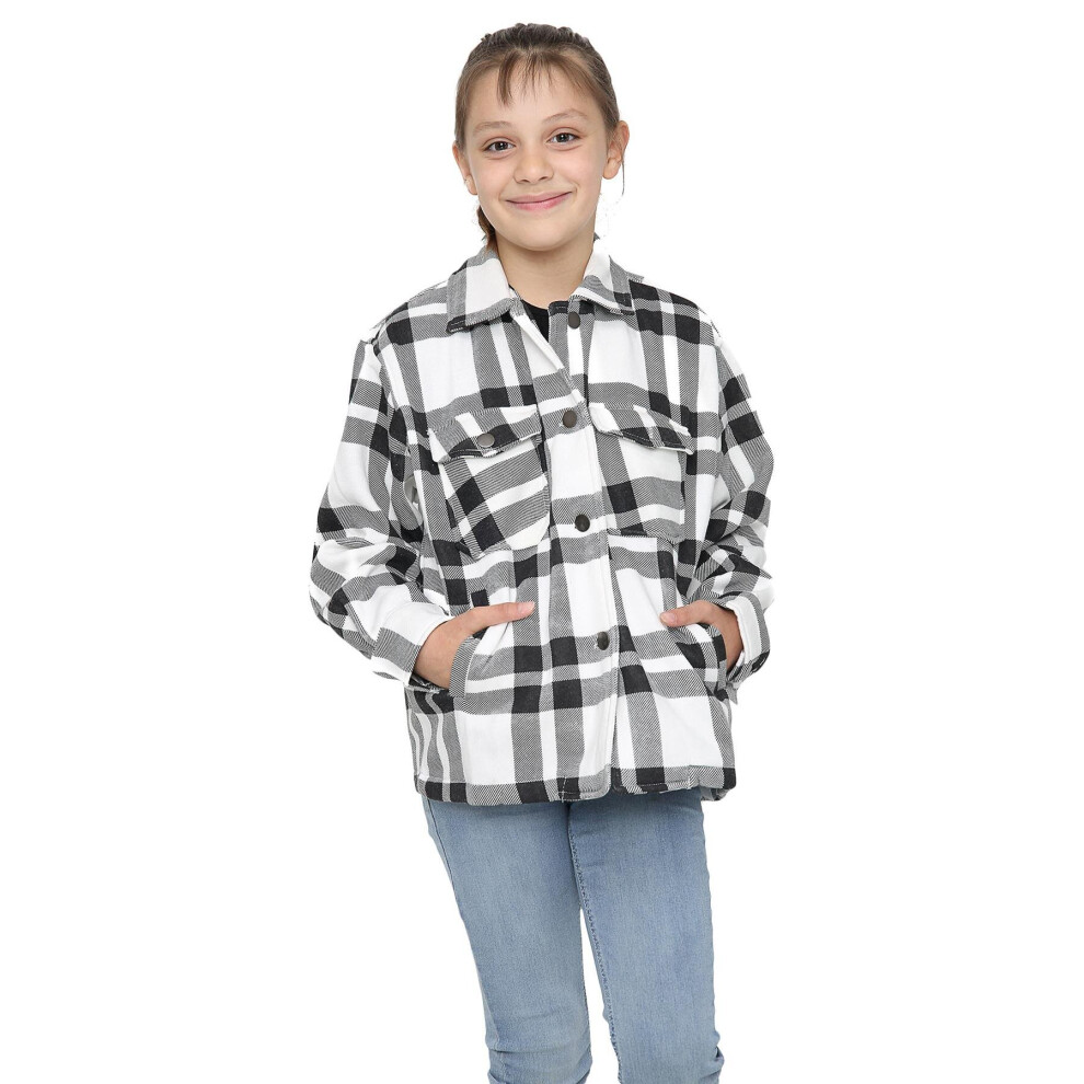 7 8 Years Black White Check White Check Kids Girls Black White Check Print Jackets Coat