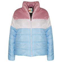 (5-6 Years, Blue & Baby Pink) Girls Boys Contrast Panel Quilted Padded Jackets