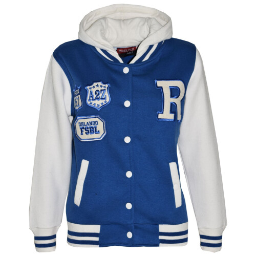 (5-6 Years, Royal Blue) Girls Boys Baseball R Fashion Jacket Varsity Hoodie