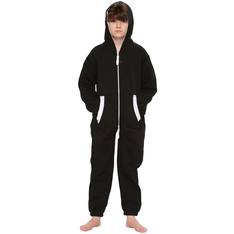 (7-8 Years, Black) Girls Boys Black Pyjamas A2Z Onesie One Piece 5-13