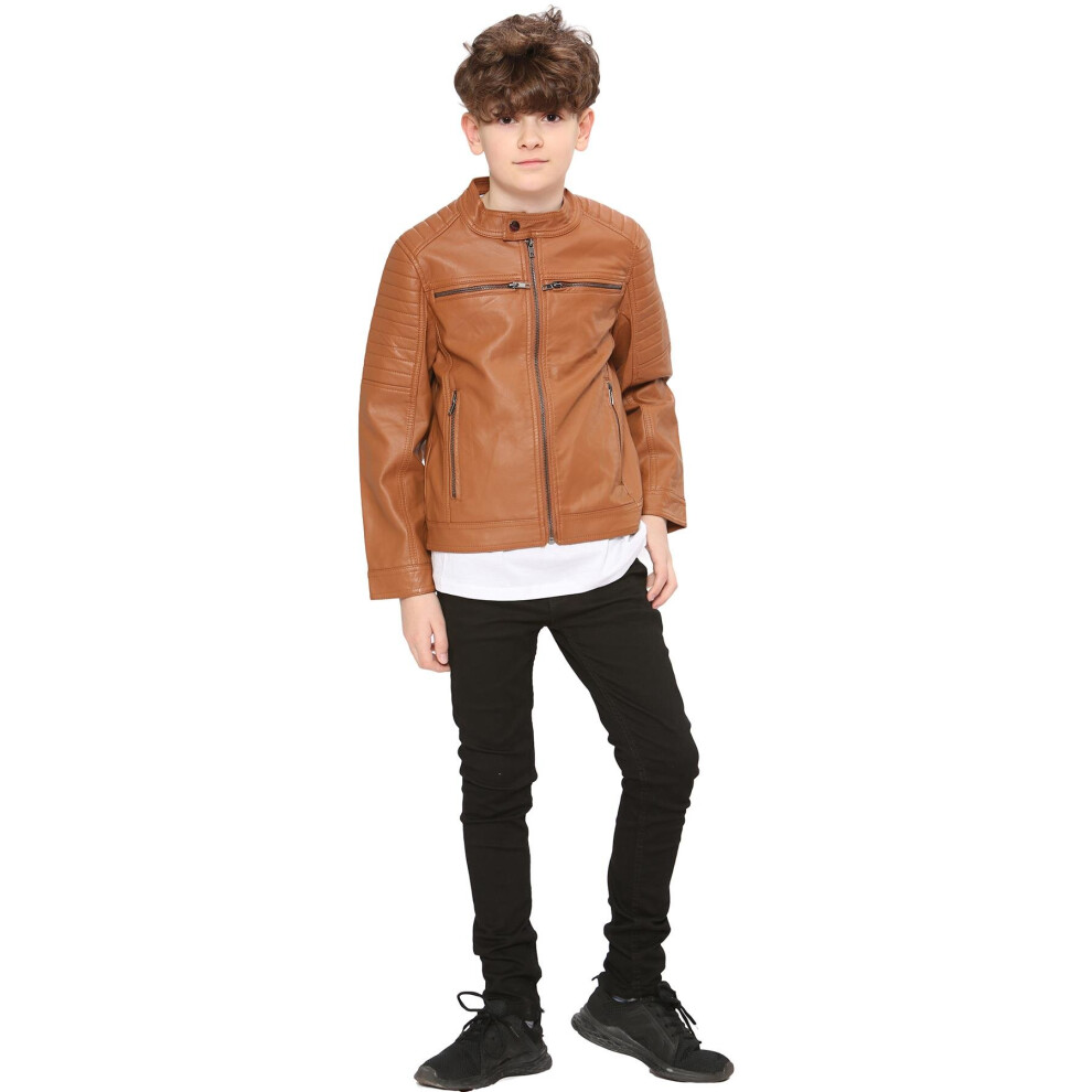 (13 Years, Light Brown) Kids Boys Motorcycle Biker PU Leather Jacket 5-13