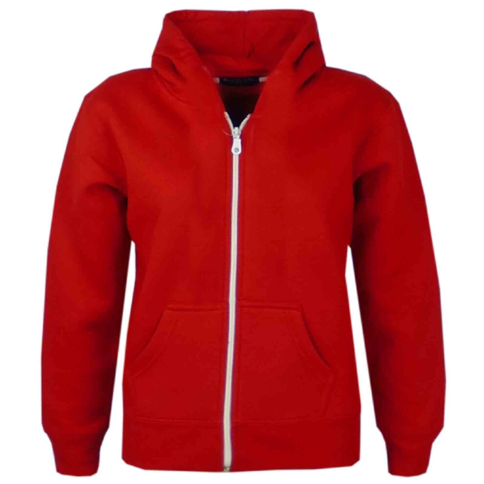 (13 Years, Red New Style) Kids Girls Boys Plain Fleace Zip Up Style Hoodie