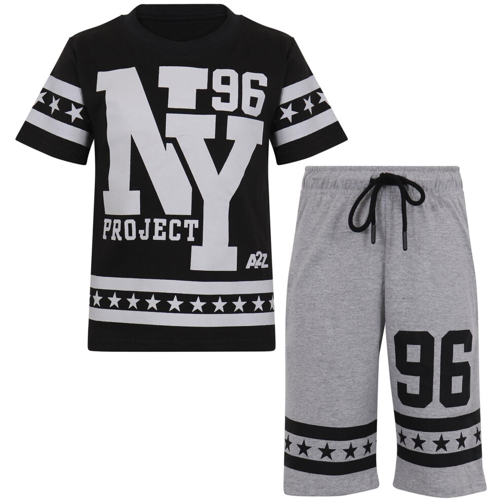 (5-6 Years, Black) Unisex T Shirts Shorts NY New York Top Short Set 5-13-image-OPC-P8XCSVP-NEW