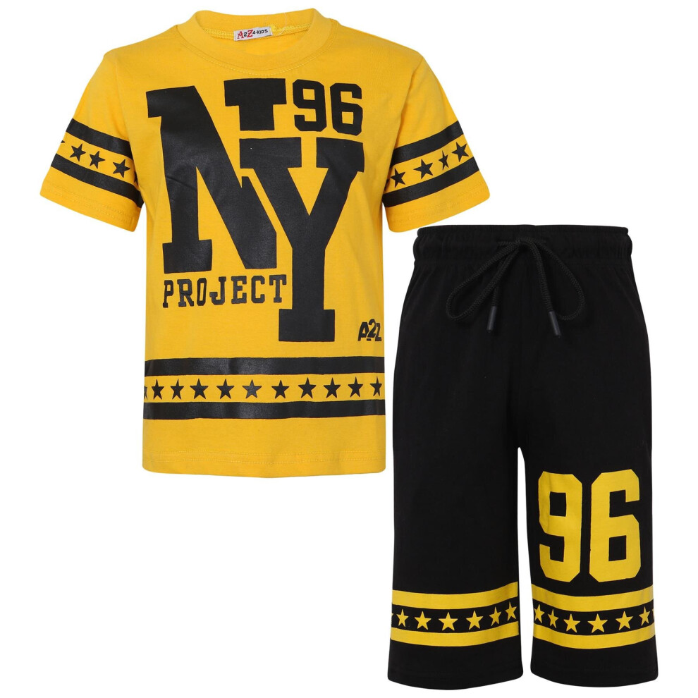(13 Years, Yellow) Girls Boys Yellow NY New York Top Short Set 5-13-image-OPC-P8XCSZH-NEW