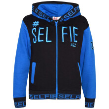 (7-8 Years, Blue) Girls Boys #Selfie Embroidered Hooded Zipped Jackets