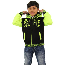 (5-6 Years, Neon Green) Girls Boys #Selfie Embroidered Hooded Zipped Jackets