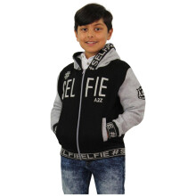 (7-8 Years, Grey) Girls Boys #Selfie Embroidered Hooded Zipped Jackets