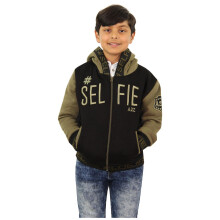 (5-6 Years, Khaki) Girls Boys #Selfie Embroidered Hooded Zipped Jackets