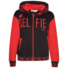 (7-8 Years, Red) Girls Boys #Selfie Embroidered Hooded Zipped Jackets