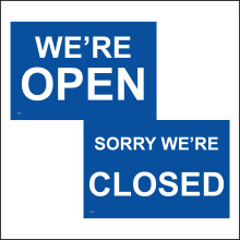 (300 x 200mm - 12 x 8, B - Magnetic - Vehicle Grade) We're Open Sorry We're Closed Sign DS021 Blue Double Sided Business Office  600mm x 450mm B - Magnetic - Vehicle Grade