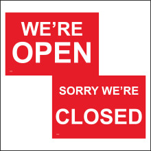 (600 x 450mm - 24 x 18, H - Clear Sticker / Sav - See Through) We're Open Sorry We're Closed Sign DS020 Red Double Sided Coffee Shop Work 600mm x 450mm B - Magnetic - Vehicle Grade