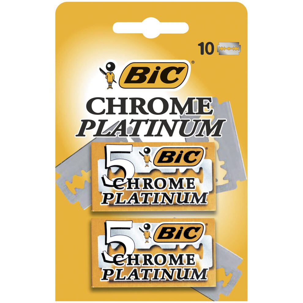 BIC Chrome Platinum, Double Edge Safety Razor, Disposable Single Blades, Stainless Steel, Pack of 10 Pack of 10 Pack of 10