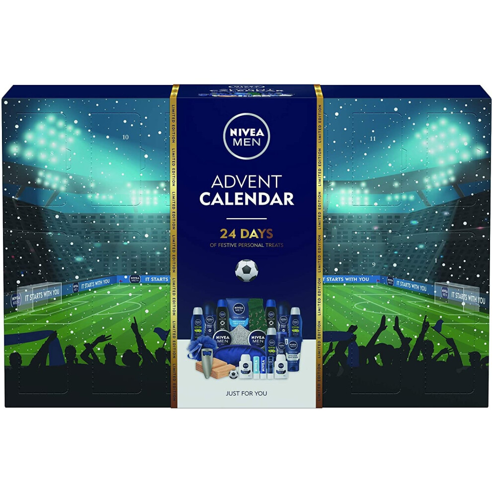 Nivea Mens Advent Giftset, Advent Calendar 2022 for Men with 24 NIVEA MEN Products, Christmas Grooming Kit, Football Themed Gift Set with Men's