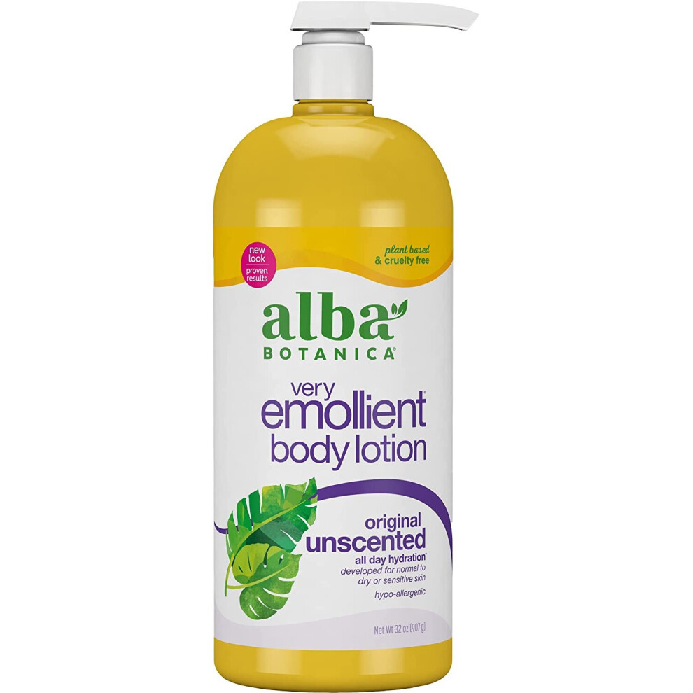 Alba Botanica Very Emollient Body Lotion, Unscented, 32-Ounce Bottle