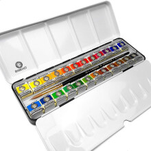 Royal Talens - Rembrandt Professional Water Colour - Metal Box of 24 Pans with Sable Brush - De Luxe Set
