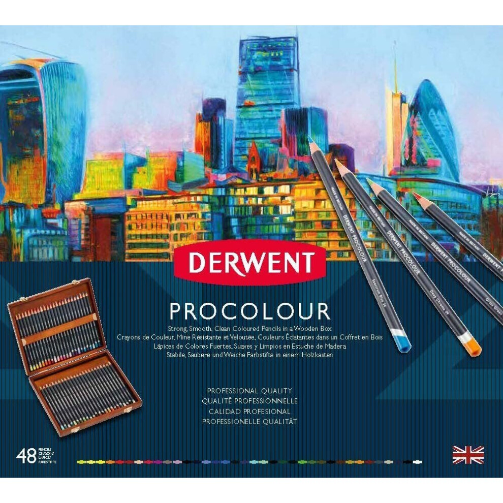 Derwent Procolour Colouring Pencils, Set Of 48 In Wooden Gift Box, Professional Quality, 2302523
