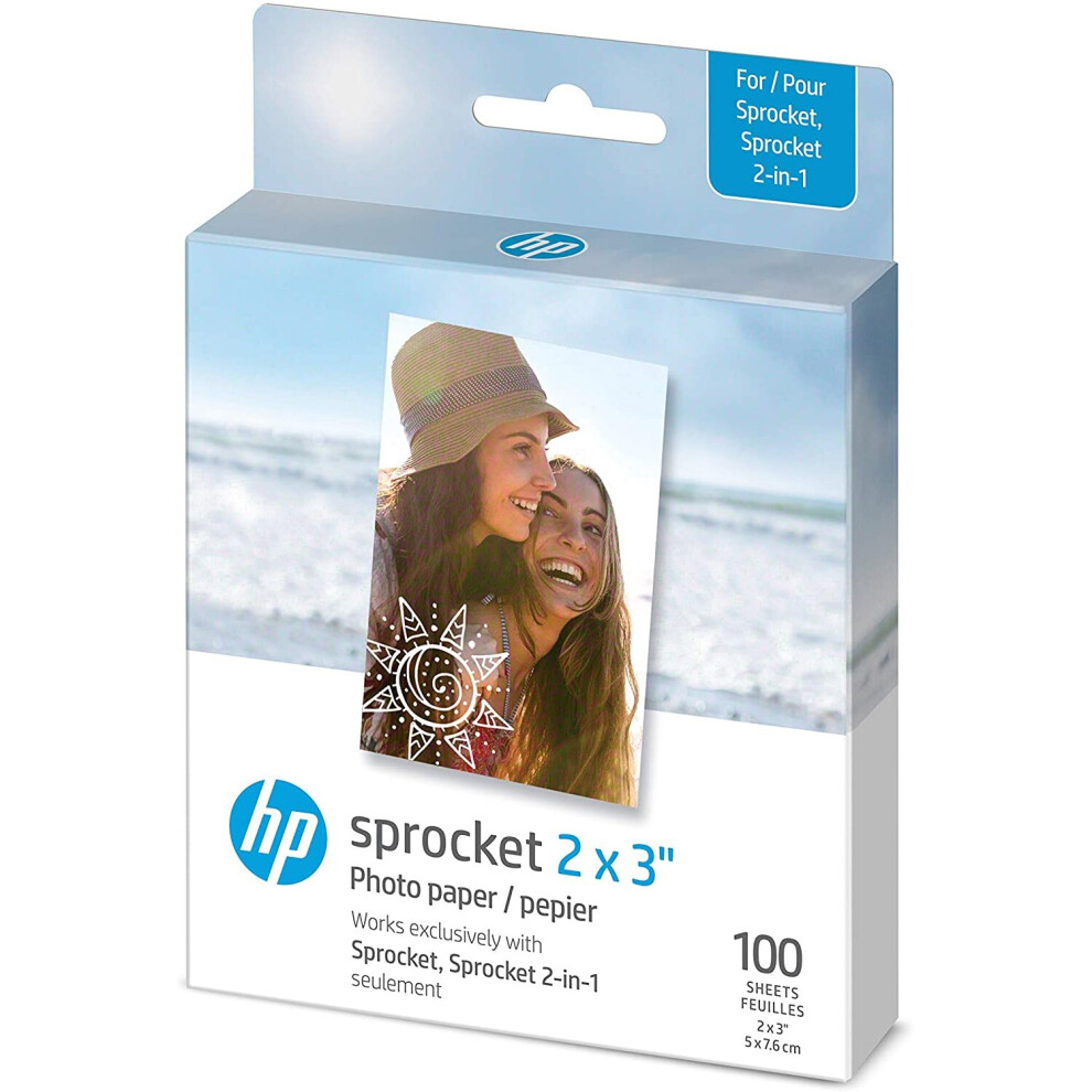 Papier photo adh  sif HP Sprocket 2x3"""" Premium Zink (100 feuilles) compatible avec les imprimantes photo HP Sprocket, version originale.