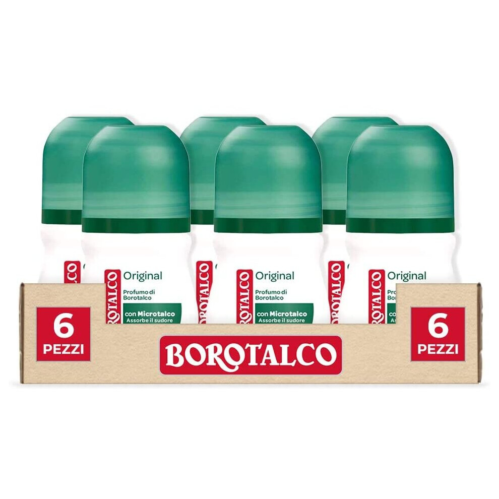 Borotalco , Roll-On Original Deodorant With Microtalc, Sweat Absorbing, Alchol - 6 Bottles Of 50 Ml
