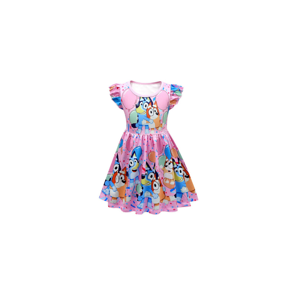 Gentleman-Uk (, 7-8 Years ) Bluey Bandit Bingo Chilli Cosplay Custome Fly Sleeve Dress Pink