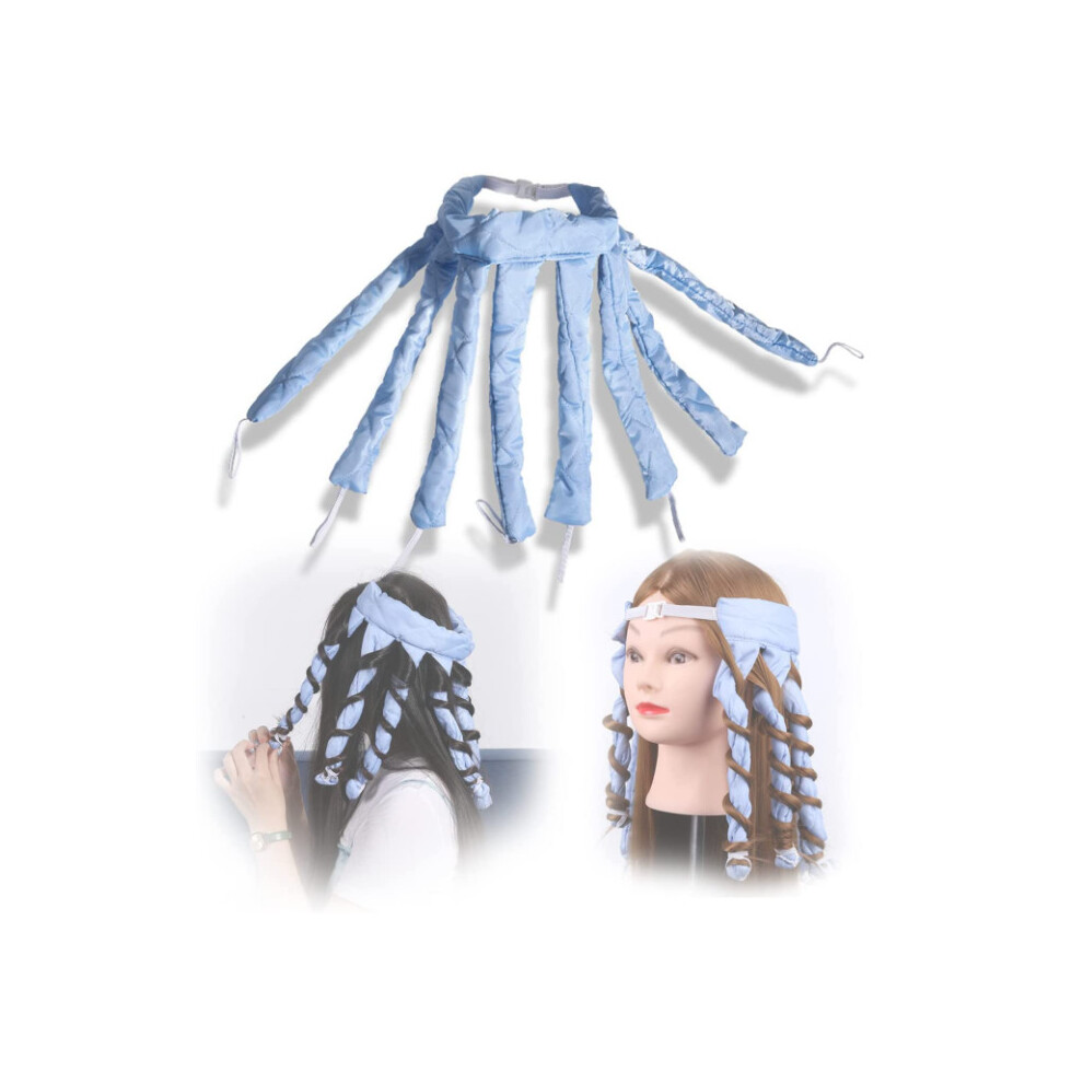 (Blue) Soft No Heat Hair Curlers Band for Overnight