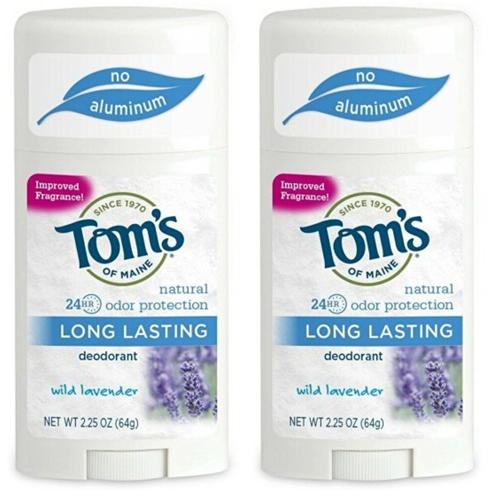 Tom's of Maine Natural Long-Lasting Deodorant Stick Lavender 2.25 Oz (Pack of 2)