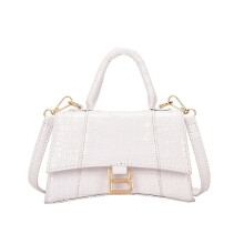 (White) 6 Colors Women Pu Leather Hourglass Handbag Alligator Metal Shoulder Bags