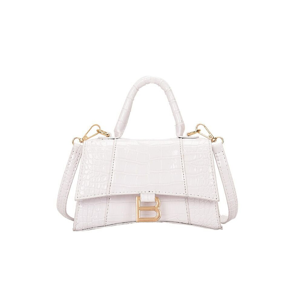 (White) 6 Colors Women Pu Leather Hourglass Handbag Alligator Metal Shoulder Bags 