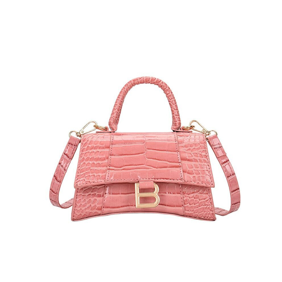 (Pink) 6 Colors Women Pu Leather Hourglass Handbag Alligator Metal Shoulder Bags 
