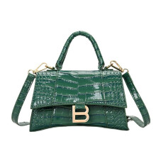 (Green) 6 Colors Women Pu Leather Hourglass Handbag Alligator Metal Shoulder Bags