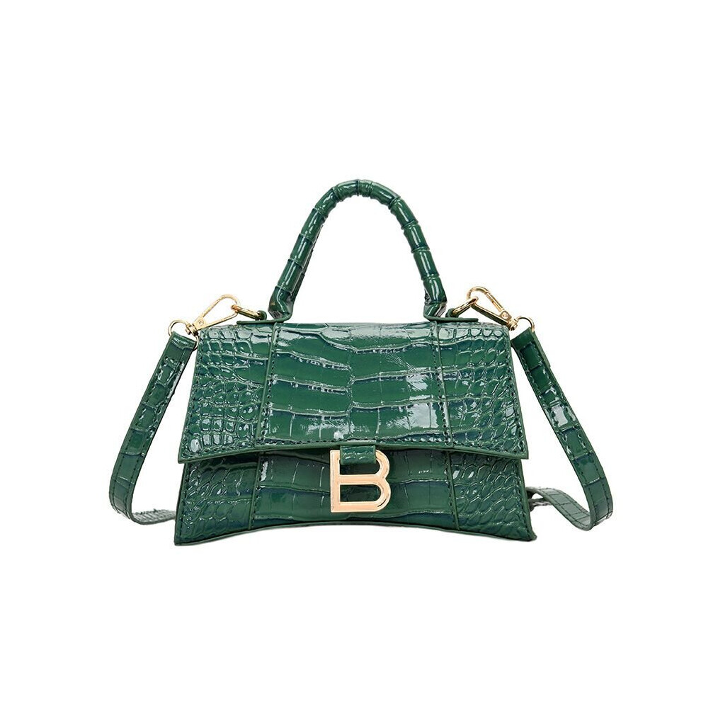 (Green) 6 Colors Women Pu Leather Hourglass Handbag Alligator Metal Shoulder Bags 