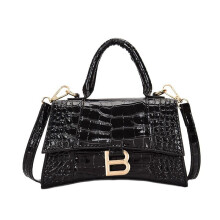 (Black) 6 Colors Women Pu Leather Hourglass Handbag Alligator Metal Shoulder Bags