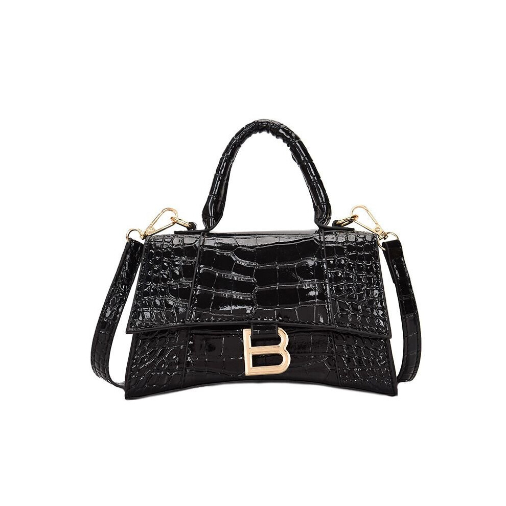 (Black) 6 Colors Women Pu Leather Hourglass Handbag Alligator Metal Shoulder Bags