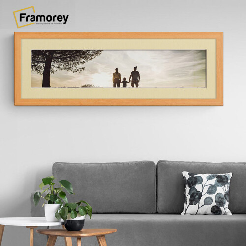 (Beech With Ivory Mount, 24x8" Pic (28x12" Frame)) Panoramic Size Beech Picture Frame Photo Frames With Multicolored Mounts Wall Hanging Frame