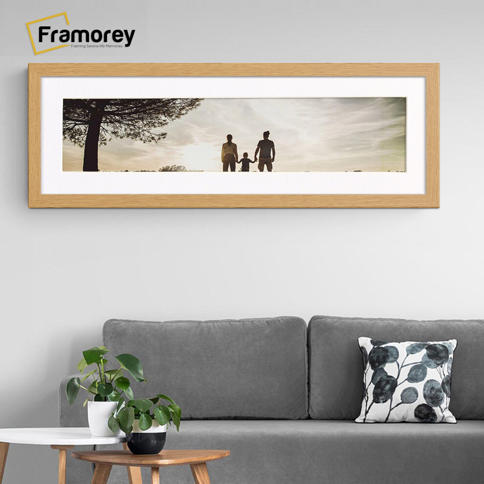 (Oak With White Mount, 20x8" Pic (24x12" Frame)) Panoramic Size Oak Picture Frame Photo Frames With Multicolored Mounts Wall Hanging Frame