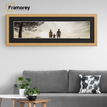 (Oak With Black Mount, 12x5" Pic (16x9" Frame)) Panoramic Size Oak Picture Frame Photo Frames With Multicolored Mounts Wall Hanging Frame