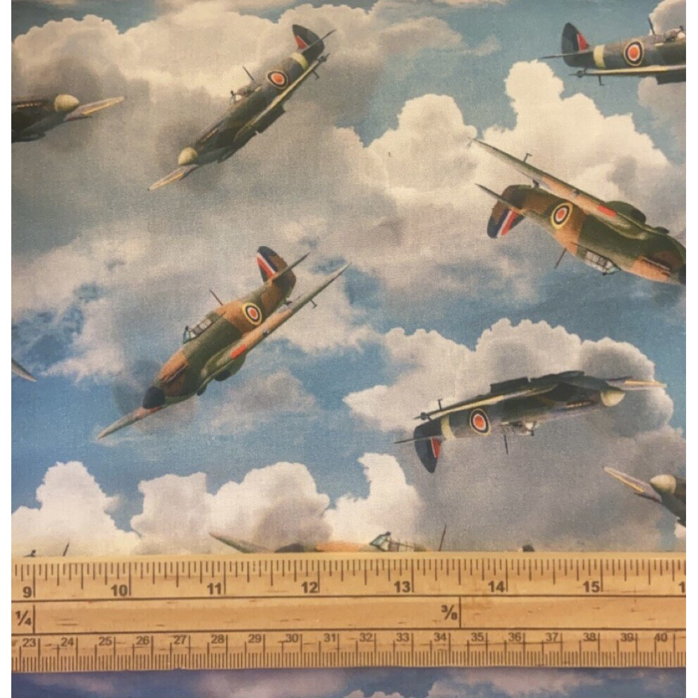Fat Quarter Air-Force Centenary Spitfires 100% Cotton Quilting Fabric