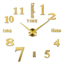 (Gold (120CM Diameter)) Large 3D Frameless Number DIY Wall Clock Mirror Sticker Home Decor
