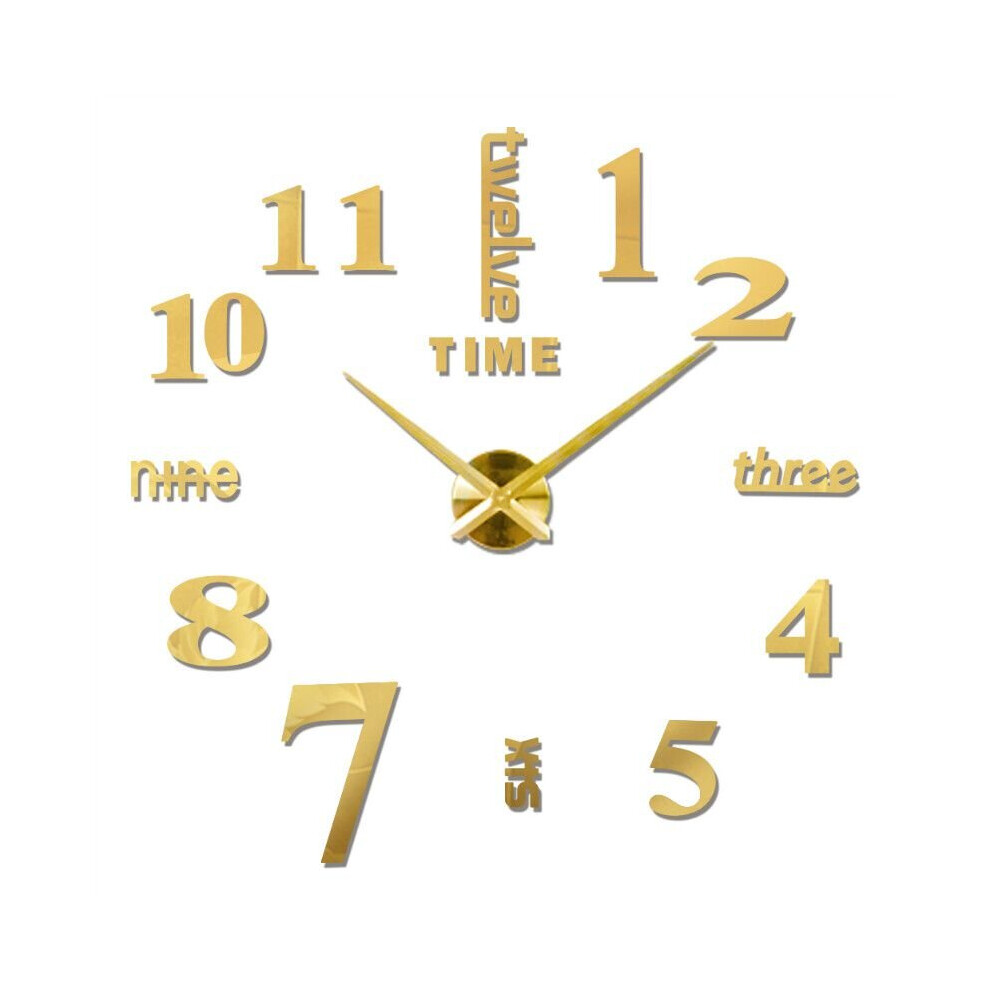 (Gold (120CM Diameter)) Large 3D Frameless Number DIY Wall Clock Mirror Sticker Home Decor