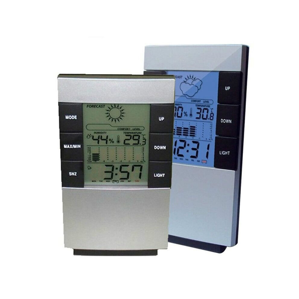 LCD Digital Alarm Clock Hygrometer Thermometer Humidity Meter Weather Forecast