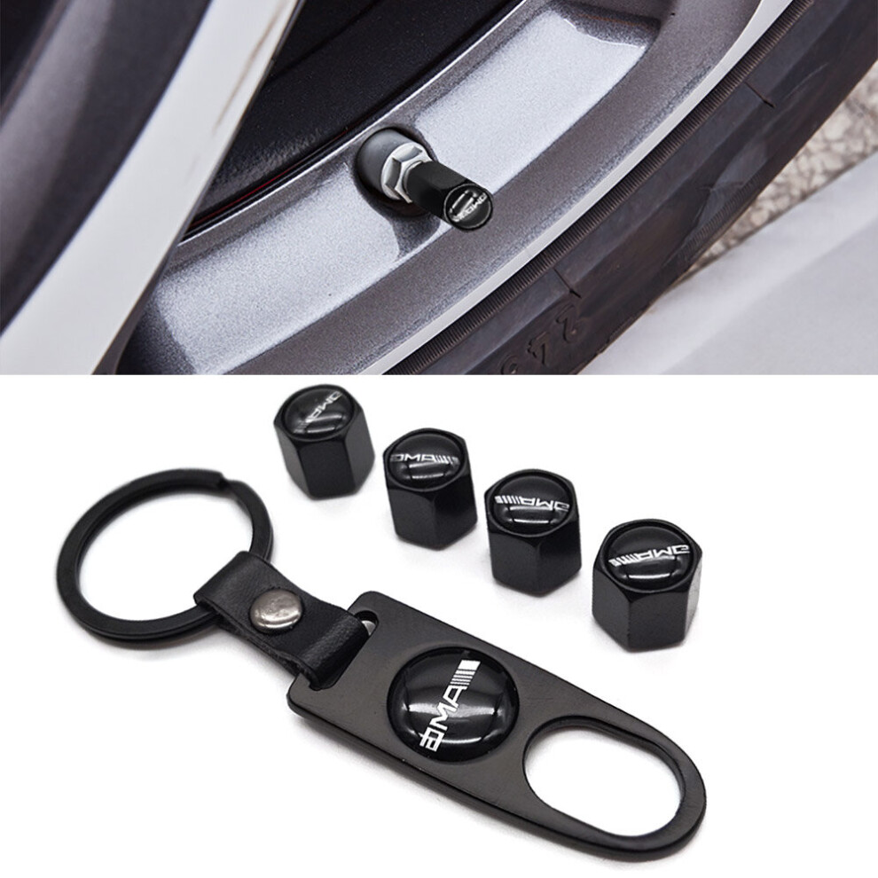 For Amg 4Pcs Chrome Car Tyre Air Dust Valve Stem Cap With Keychain 767665195082