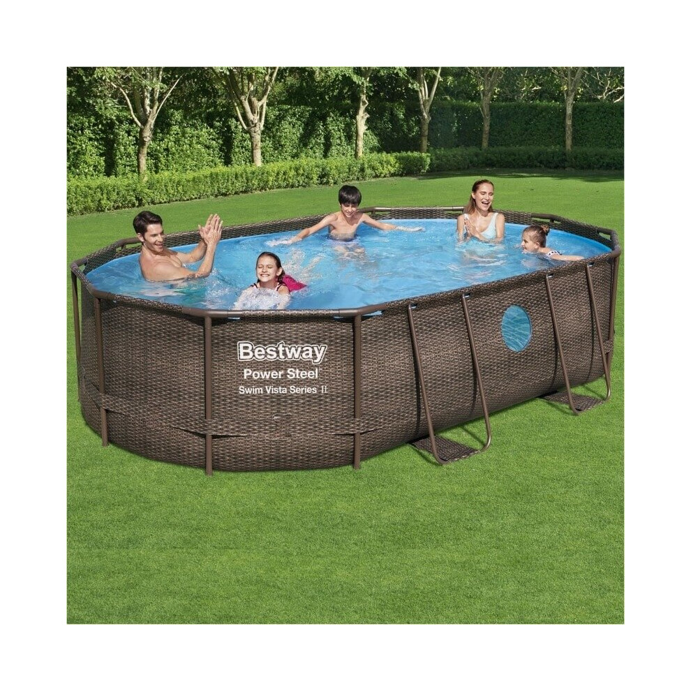 Bestway 16ft x 10ft x 42in Power Steel Swim Vista Series Oval Pool Set