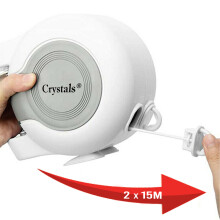 30m Retractable Twin Washing Line, Wall-Mounted Indoor/Outdoor with 2 x 15m Lines, UV-Protected, Easy Retract