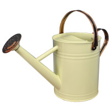 Heritage Cream Metal Watering Can 3.5 Litre with Copper Handles & Rose, Decorative Galvanised Steel, Folding Handle