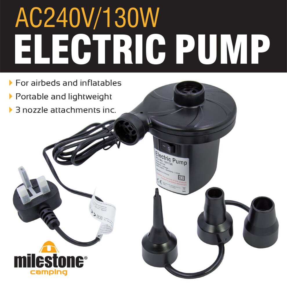 Milestone Camping Electric Air Pump / Inflate & Deflate Airbeds & Paddling Pools
