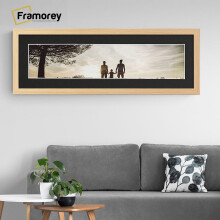 (Pine With Black Mount, 16x5" Pic (20x9" Frame)) Panoramic Size Pine Picture Frame Photo Frames With Multicolored Mounts Wall Hanging Frame