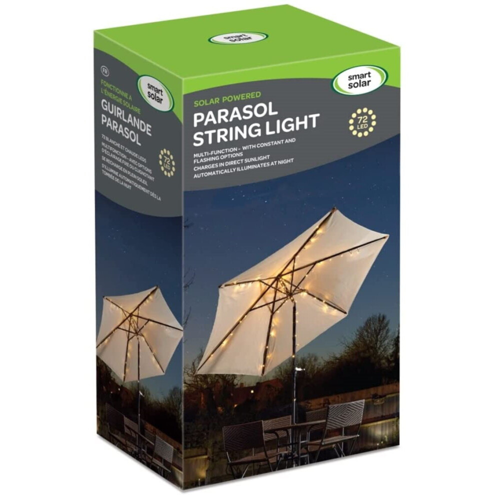 Smart Garden Outdoor Solar Powered Parasol String Lights 72 LEDs