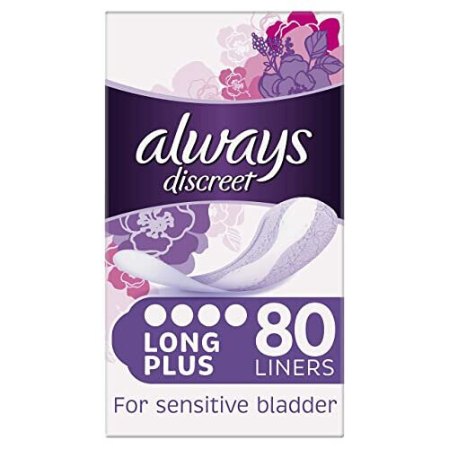 Always Discreet Incontinence Liners Women, 80 High Absorbency Liners (20 x 4 Packs), Thin and Flexible, Long Liners for Sensitive Bladder