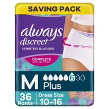 Always Discreet Incontinence Pants Women, Medium, Plus, 36 Pants (9 x 4 Packs), Odour Neutraliser, SAVING PACK, Dress Size 10-16, For Sensitive