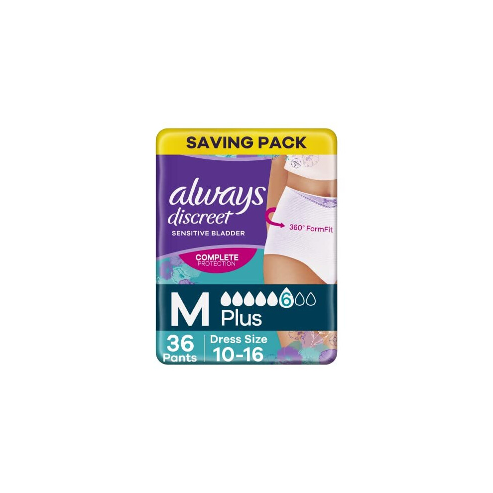 Always Discreet Incontinence Pants Women, Medium, Plus, 36 Pants (9 X 4 Packs), Odour Neutraliser, Saving Pack, Dress Size 10-16, For Sensitive - Image 2