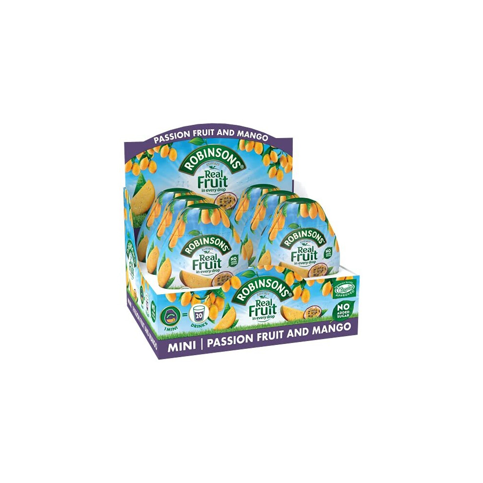 Robinsons Mini - No Added Sugar - Low Calorie - Passion Fruit and Mango - Makes 20 Drinks Per Pack, 6 x 66 ml Packs